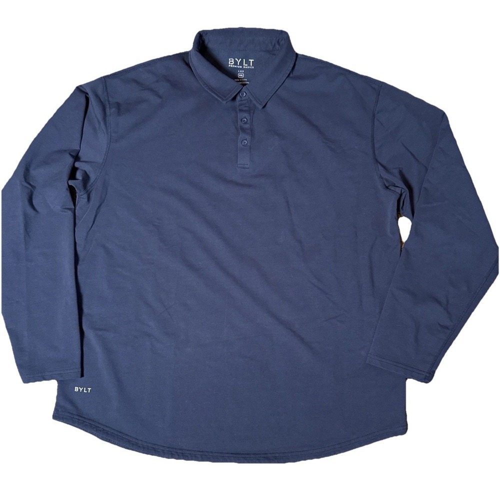 BYLT Premium Basics LUX Mens XXL Blue Collared Long Sleeve Polo Preppy Casual